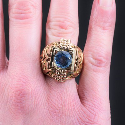 Bague Dôme Or Ajourée Et Son Aigue-marine