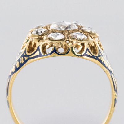Ring mit Diamanten und blauem Emaille