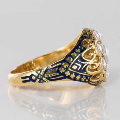 Ring mit Diamanten und blauem Emaille