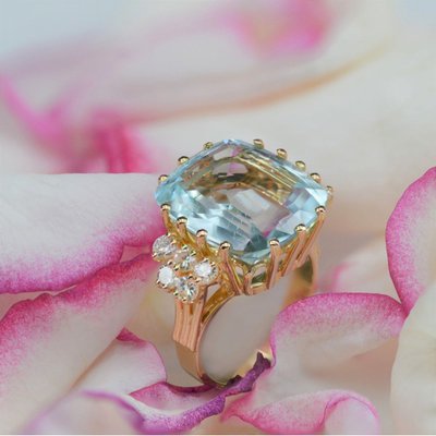 Aquamarine And Diamond Cocktail Ring
