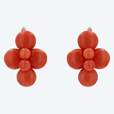 Boucles d'Oreilles Anciennes Perles De Corail