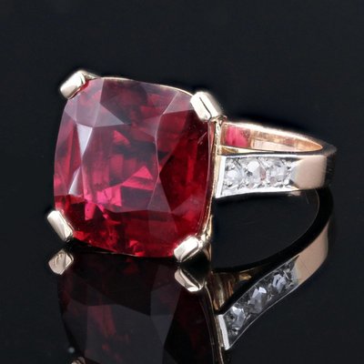 Bague Ancienne Art Déco Tourmaline Coussin Et Diamants