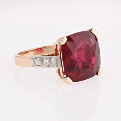 Bague Ancienne Art Déco Tourmaline Coussin Et Diamants