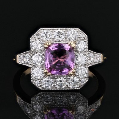 Bague Style Art Déco Saphir Rose Et Diamants