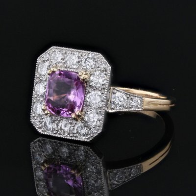 Bague Style Art Déco Saphir Rose Et Diamants