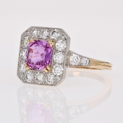 Bague Style Art Déco Saphir Rose Et Diamants