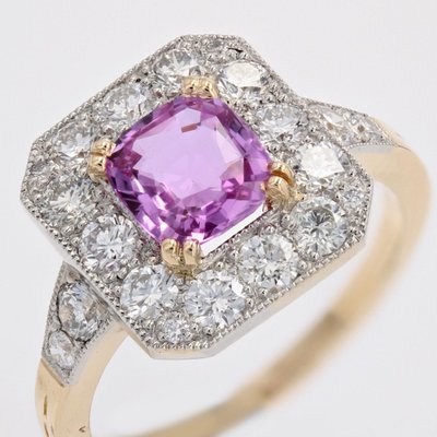 Bague Style Art Déco Saphir Rose Et Diamants