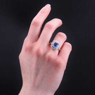 Bague Style Art Déco Saphir Bleu Et Diamants