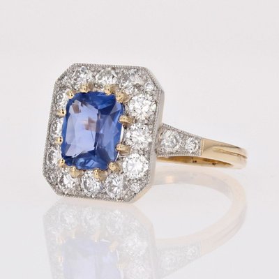 Bague Style Art Déco Saphir Bleu Et Diamants