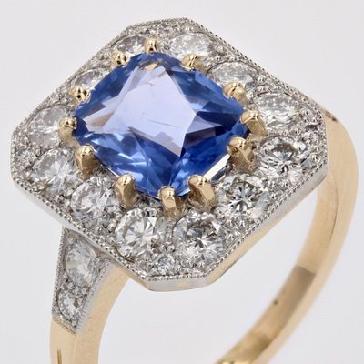 Bague Style Art Déco Saphir Bleu Et Diamants