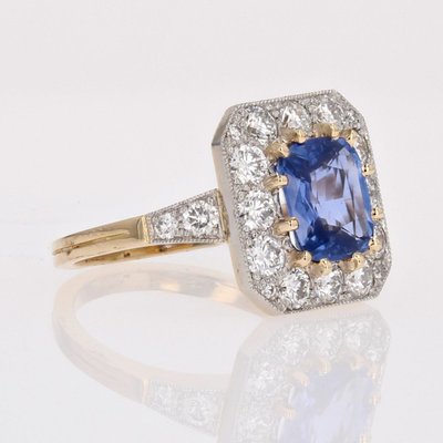 Bague Style Art Déco Saphir Bleu Et Diamants