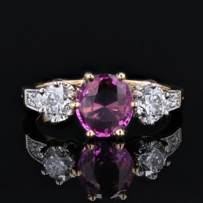 Bague Saphir Rose Et Diamants Or Platine