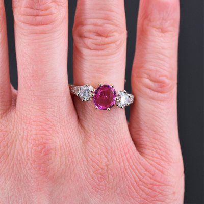 Bague Saphir Rose Et Diamants Or Platine