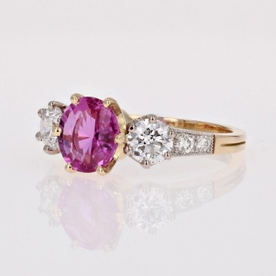 Bague Saphir Rose Et Diamants Or Platine