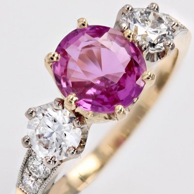 Bague Saphir Rose Et Diamants Or Platine