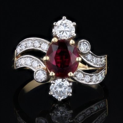 Rubin- und Diamantring im Stil von 1900