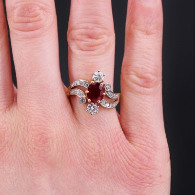 Rubin- und Diamantring im Stil von 1900