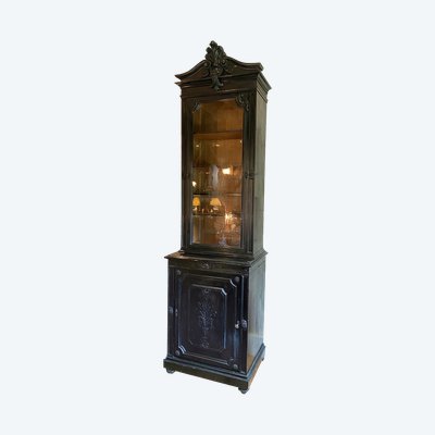 Tall, narrow Napoleon III display case in blackened wood