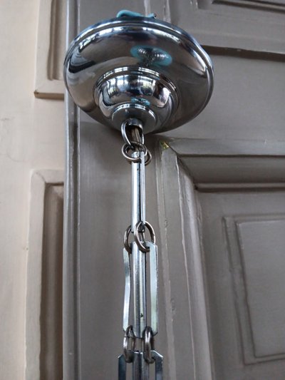 Bahaus blue and silver glass globe pendant light