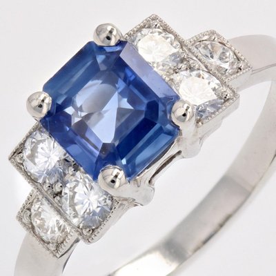 Art Deco Blue Sapphire Diamond Ring
