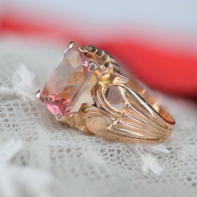 Bague Ancienne Tourmaline Polychrome Et Or