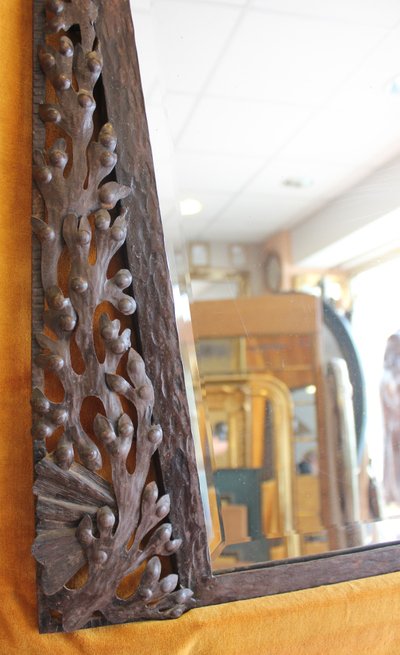 84 x 60 cm Miroir fer forgé art-nouveau, glace biseautée