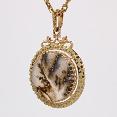 Pendentif Ancien Agate Dendritique Et Or