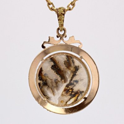 Pendentif Ancien Agate Dendritique Et Or