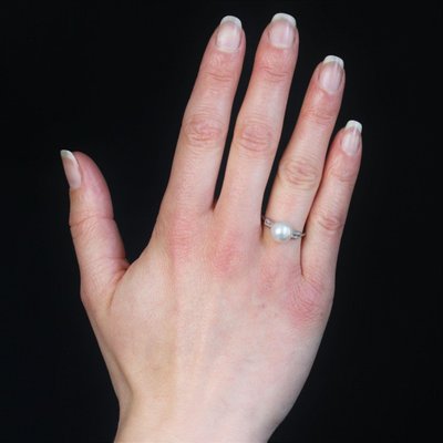 Art-Deco-Ring mit feiner Perle und Baguette-Diamant