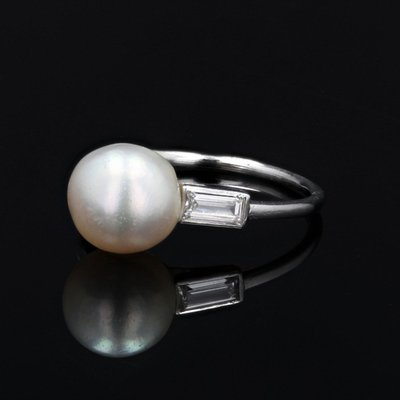 Art-Deco-Ring mit feiner Perle und Baguette-Diamant
