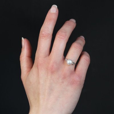 Art-Deco-Ring mit feiner Perle und Baguette-Diamant