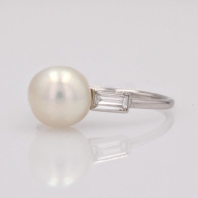 Art-Deco-Ring mit feiner Perle und Baguette-Diamant