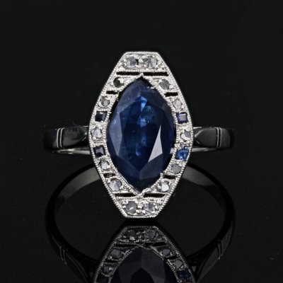 Art Deco Saphir- und Diamant-Navette-Ring