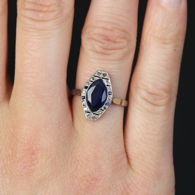 Art Deco Saphir- und Diamant-Navette-Ring