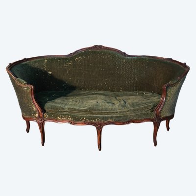 Canapé corbeille d époque Louis XV en noyer 18 ème 