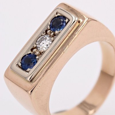 Antique Sapphire Diamond Signet Ring