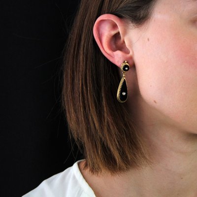 Onyx And Fine Pearl Earrings