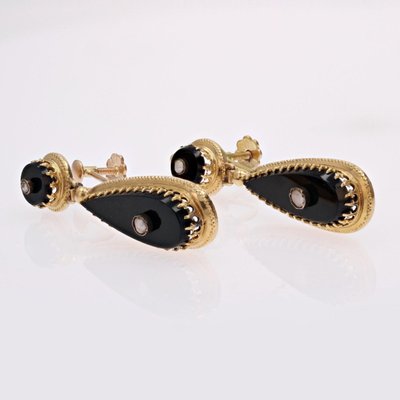 Onyx And Fine Pearl Earrings