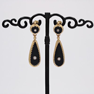 Onyx And Fine Pearl Earrings