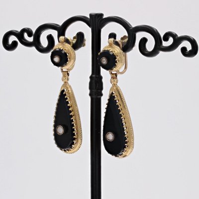Onyx And Fine Pearl Earrings