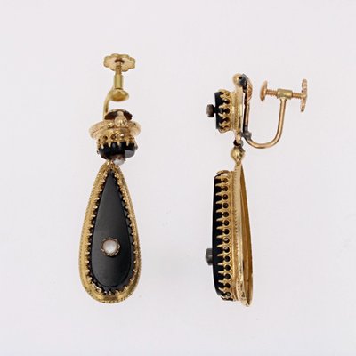 Onyx And Fine Pearl Earrings