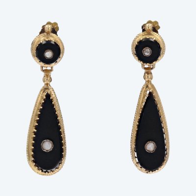Onyx And Fine Pearl Earrings
