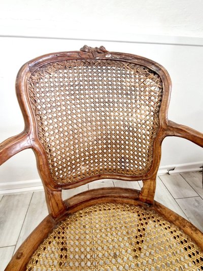 Antique French rattan armchairs from the Louis XVI period