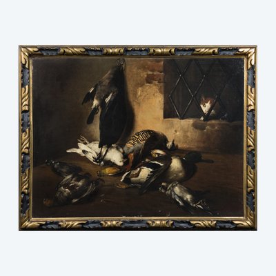 Giovan Francesco Briglia (Roma 1737/39-1794), "Interno di dispensa con selvaggina di penna e gatto"