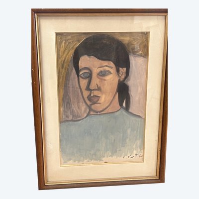 cubist portrait painting from 1947 Jean Claude LIBERT 1917-1995 Moly Sabata School of Paris