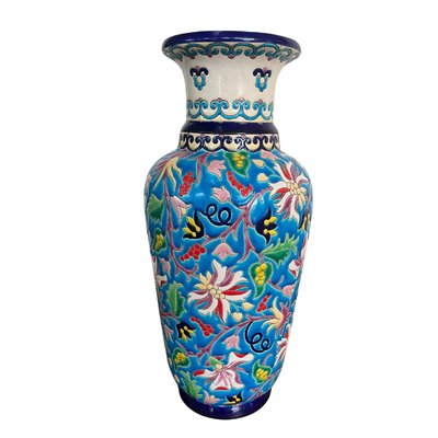 Grand vase en émaux de Longwy – décor floral et oiseau – période Art Déco (XXe siècle)