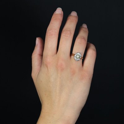 Bague Marquise Perle Fine Diamants Ancienne