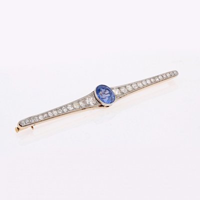Broche Ancienne Saphir De Ceylan Naturel Et Diamants