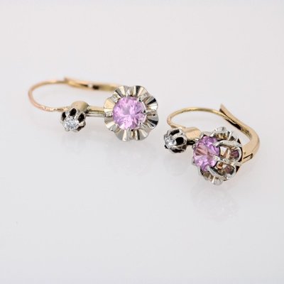Boucles d'Oreilles Saphirs Roses Diamants Dormeuses