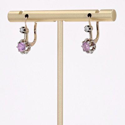 Boucles d'Oreilles Saphirs Roses Diamants Dormeuses